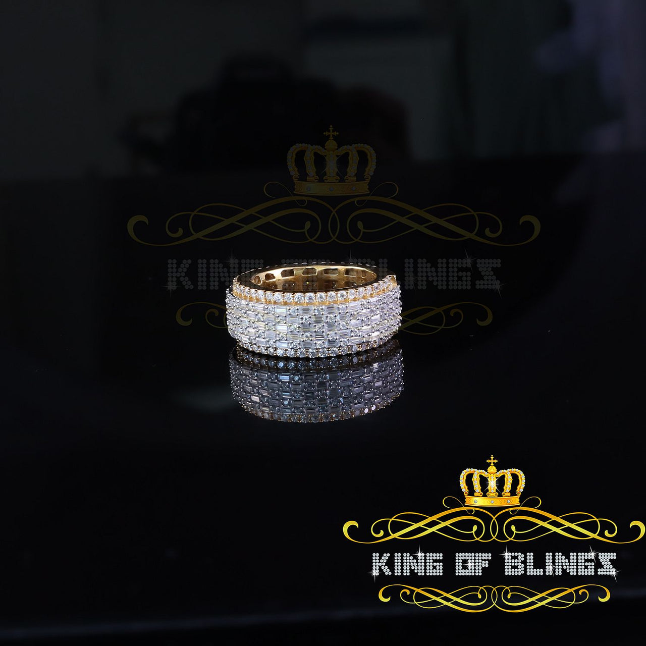 King of Bling's Women/Mens Yellow 925 Silver 4.00ct VVS 'D' Baguette Moissanite Band Rings SZ 8