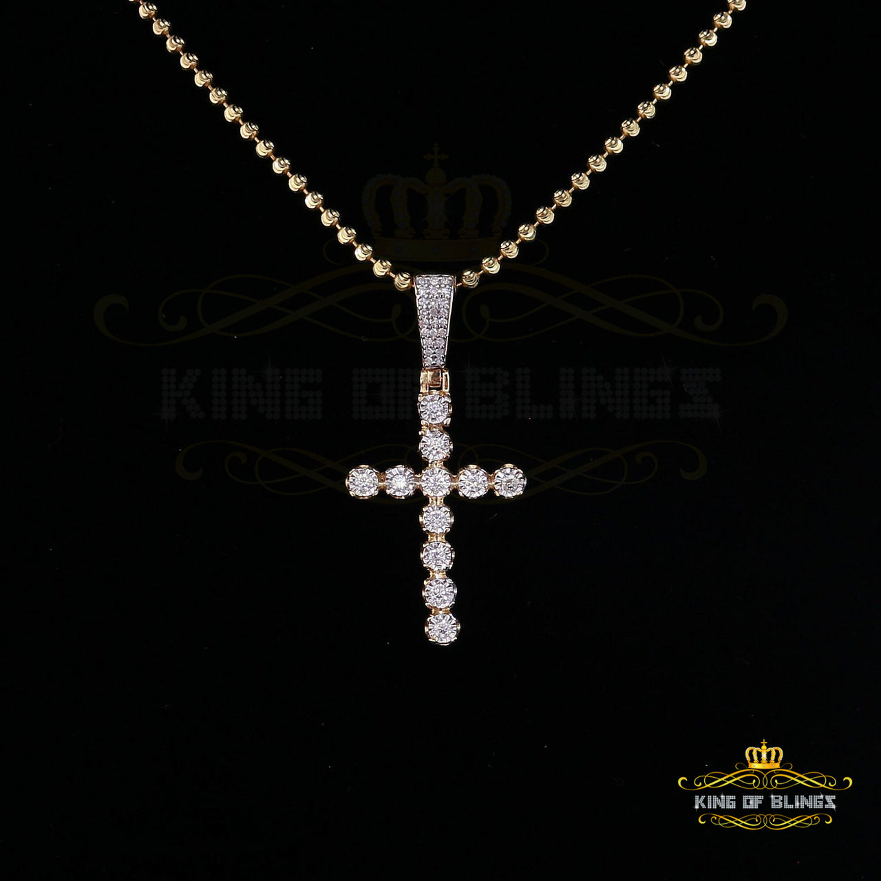 King Of Bling's Real 0.33ct Diamond Sterling Silver Cross Charm Fashion Necklace Yellow Pendant