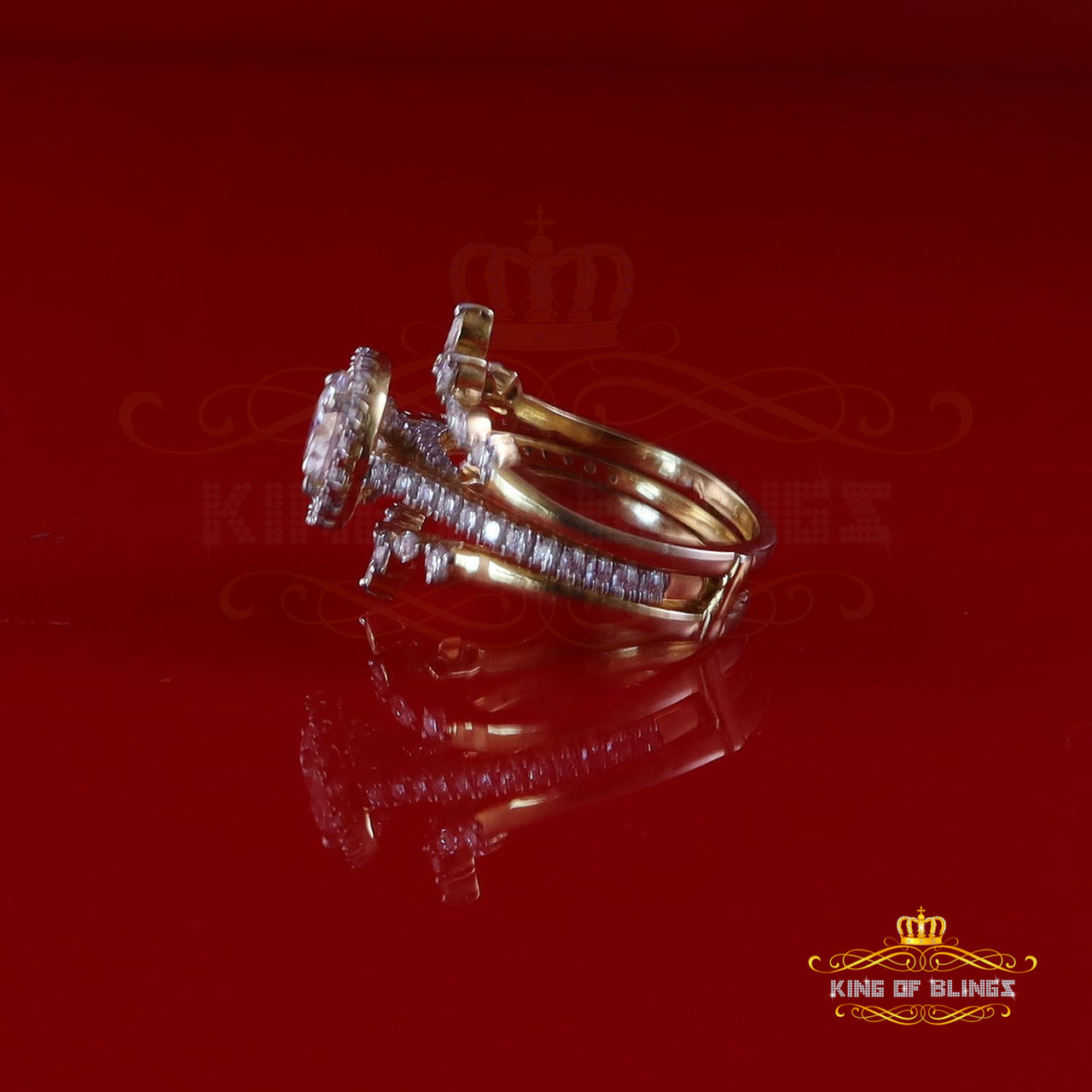King of Bling's 925 Yellow Silver Solitaire Enhancer Guard Wrap Ring Insert 1.66ct Moissanite