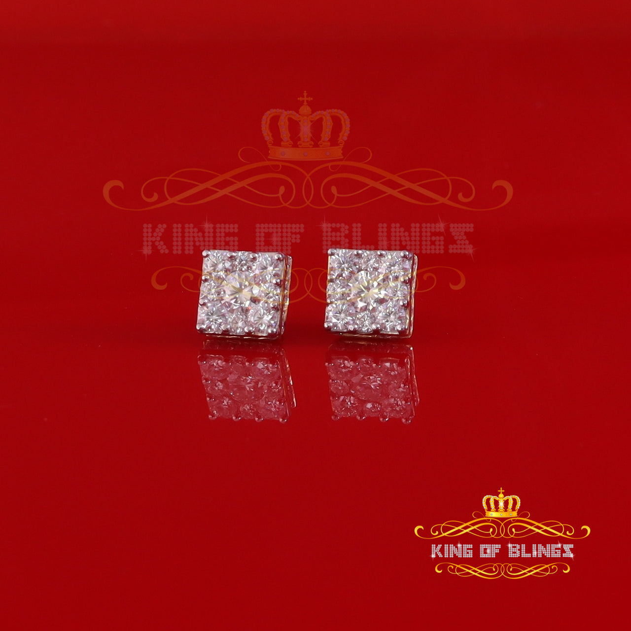 King Of Bling's Real Moissanite Square Earrings 10k Real Yellow Gold 4.50ct VVS 'D' Color