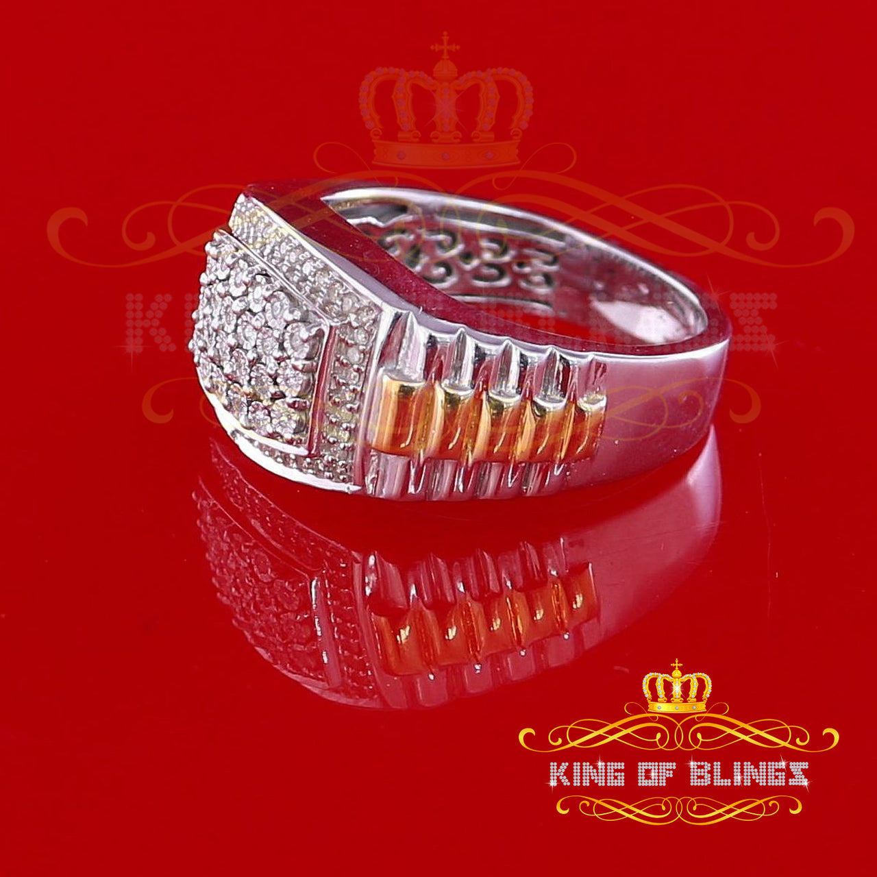 King Of Bling's 0.25 CT Real Diamond 925 Sterling White Silver Two Tone Shine Men's Ring Size 10
