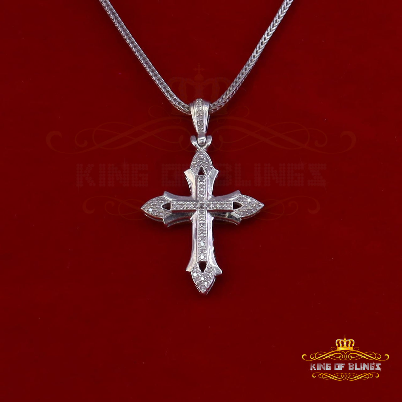 King Of Bling's Charm Necklace Real 0.25CT Diamond CROSS 925 Sterling Silver White Pendant