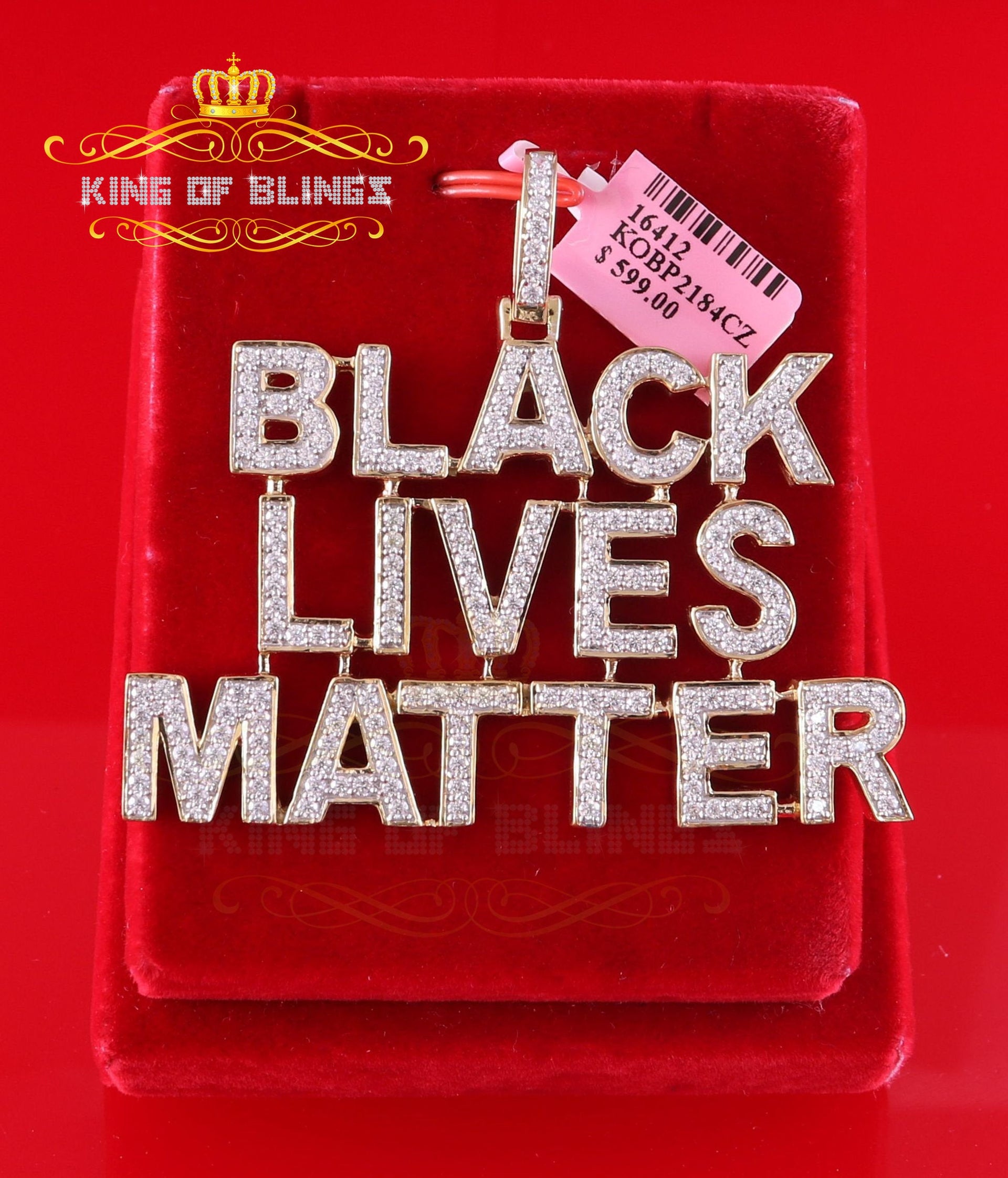 Create Your Own Custom Design in 925 Sterling Silver 2.50inch BLACK LIVES MATTER Sign Pendant Cubic Zirconia KING OF BLINGS
