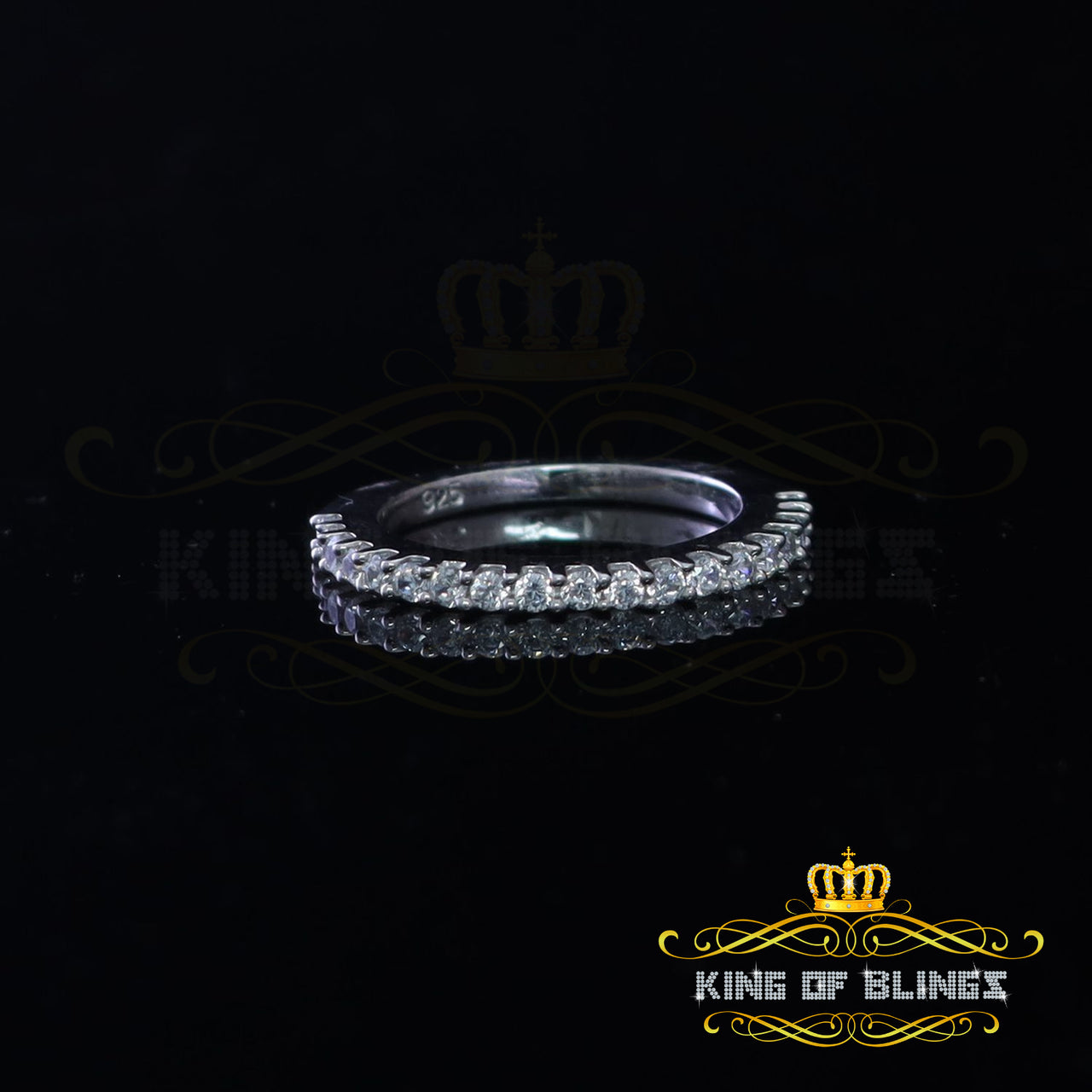 King Of Bling's1.00ct Cubic Zirconia Sterling White Silver Round Engagement Women's Ring SZ 7.5