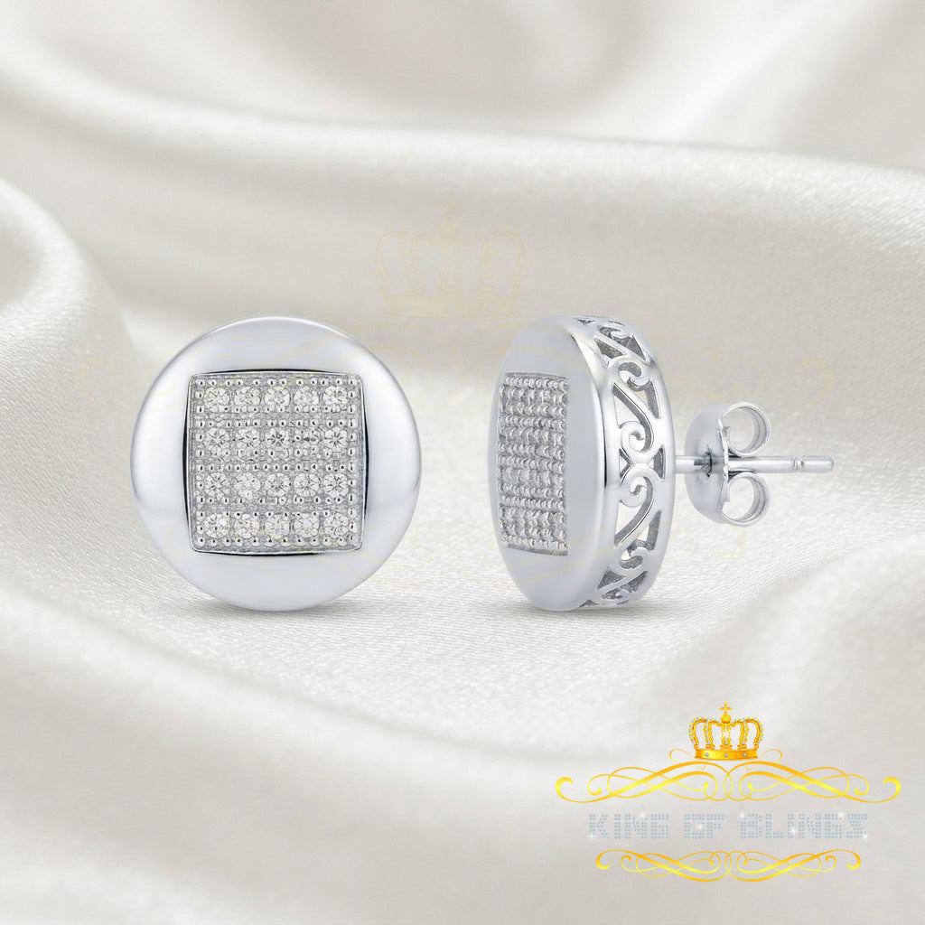 King Of Bling's 0.10ct Diamond 925 Sterling Silver White For Women's & Men's Round Stud Earring KING OF BLINGS