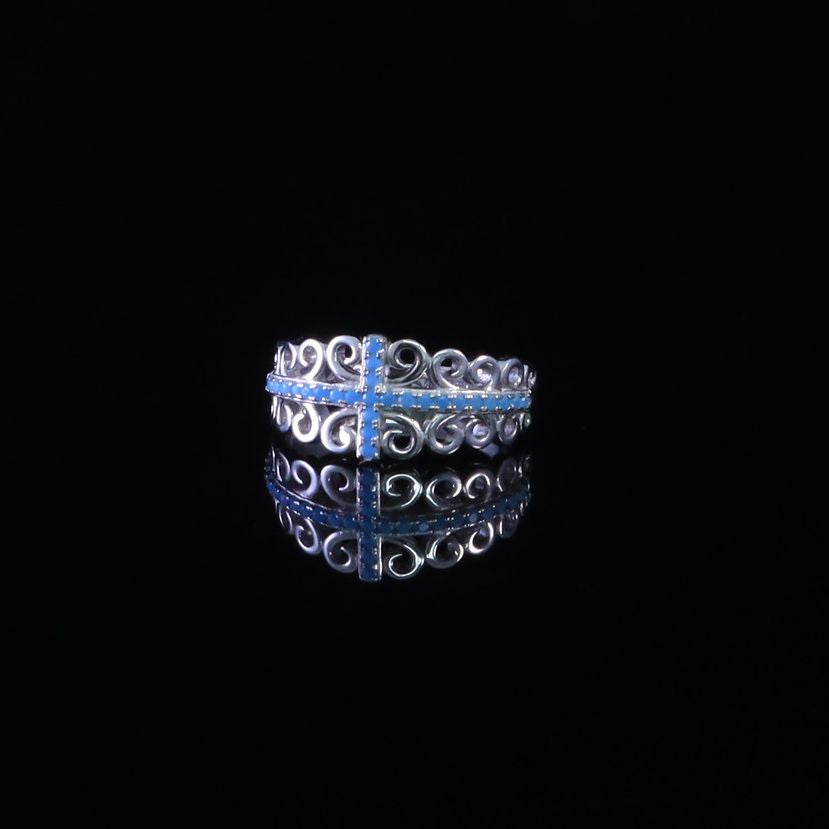 King Of Bling's925 Sterling White Silver 0.50ct Cubic Zirconia Cross Shape Womens Ring Size 7