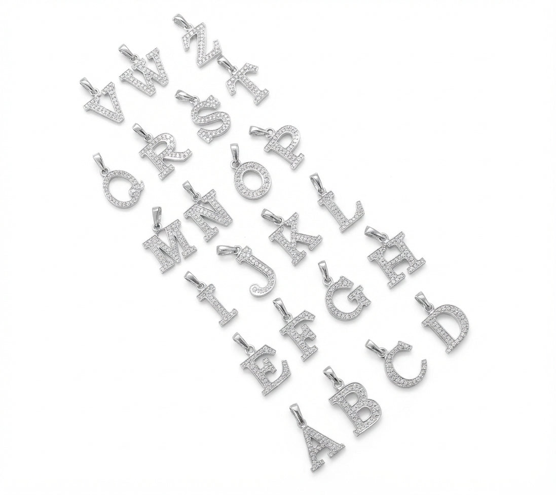 King Of Bling's Attractive Sterling SilverAll Alphabet Letter White Pendant with Cubic Zirconia KING OF BLINGS