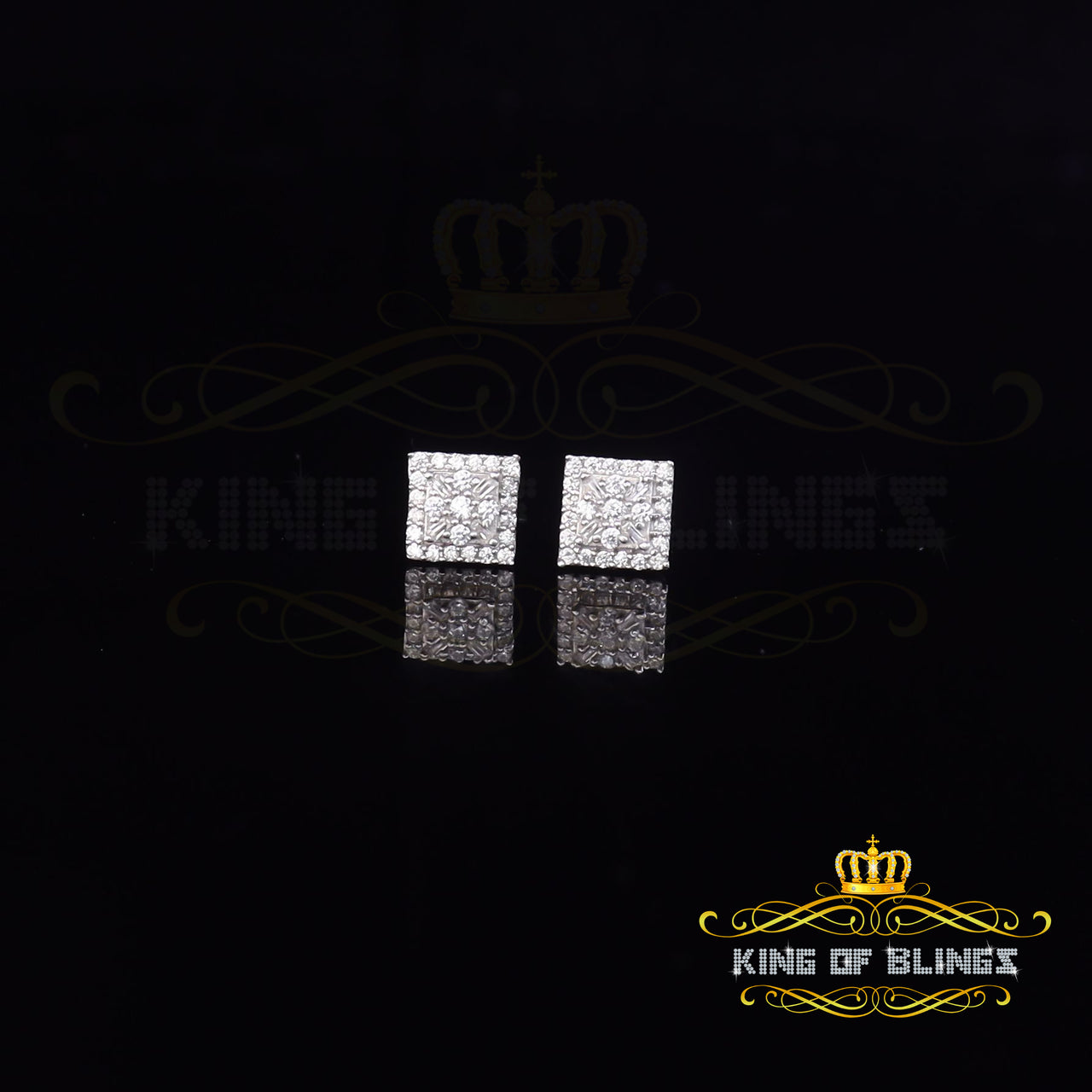 King of Bling's 925 White Starling Silver 0.74ct Cubic Zirconia Square Women's & Men's Earrings