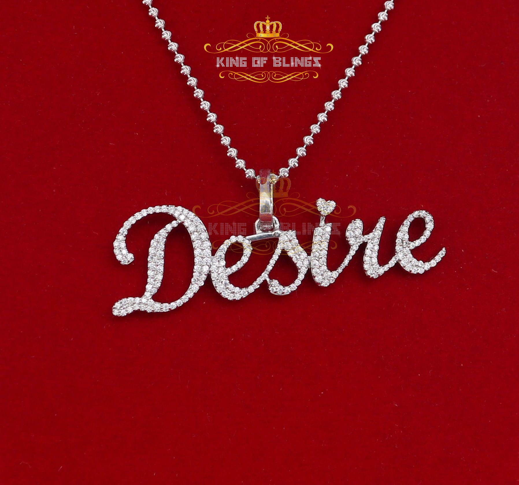 White Desire Letter 925 Sterling Silver Pendant 2.49ct Cubic Zirconia stone KING OF BLINGS