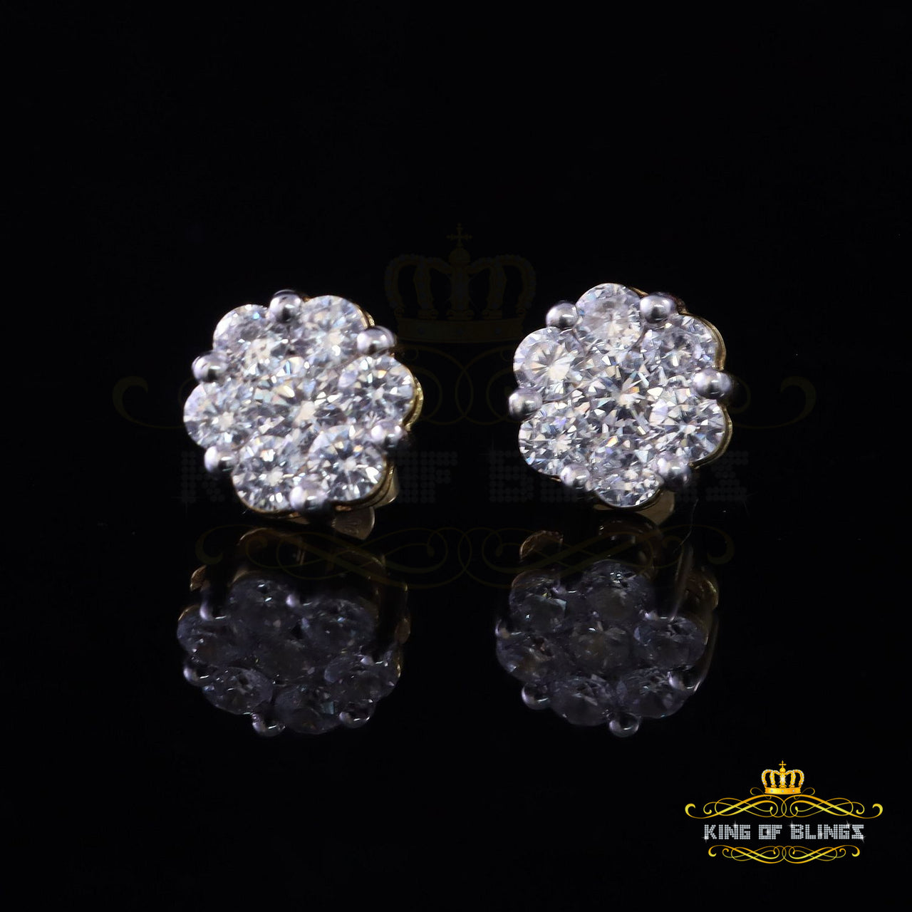 King of Bling's 925 Yellow Silver Sterling 1.46ct Cubic Zirconia Hip Hop Floral Women's Earrings