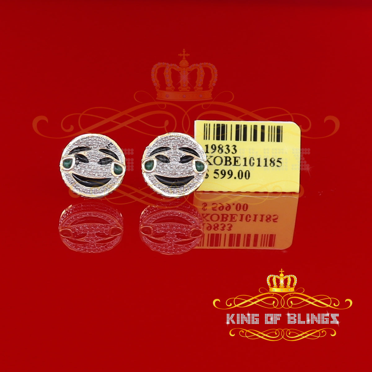 King Of Bling's 925 Sterling Yellow Silver 0.33ct Diamond Men & Women Face with tear joy Earring KING OF BLINGS