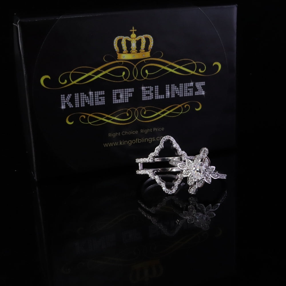 King Of Blings Fancy Ring W/ Guard in SZ7 for Women 925 White Silver 2.00ct VVS D Moissanite