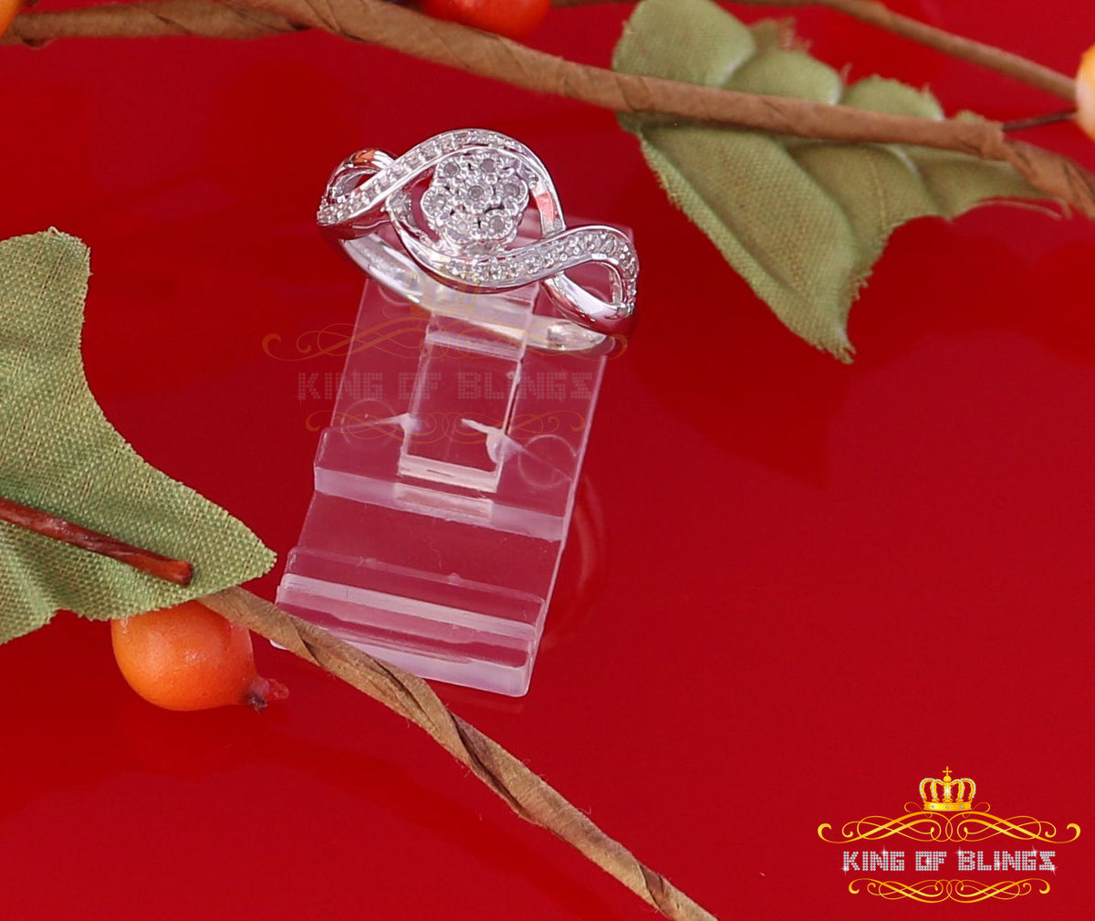 King Of Bling's 0.15 CT Real Diamond 925 Sterling Silver White Geometrical Womens Ring Size 7 KING OF BLINGS