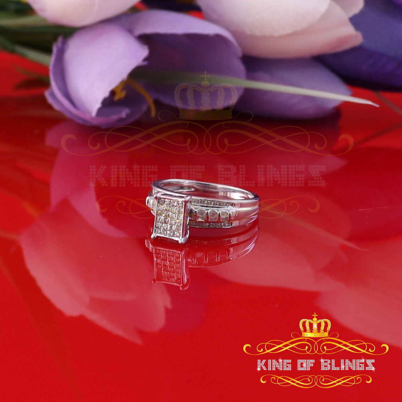King Of Bling's 925 Sterling Silver White Real 0.33ct Princess Diamonds Square Ring Size 7 King Of Blings