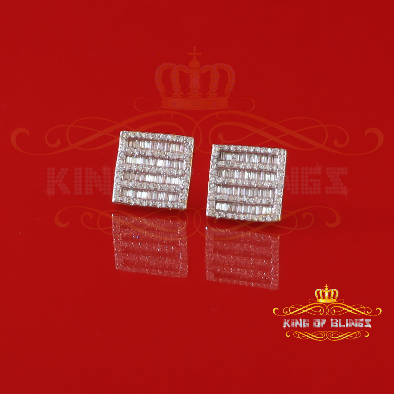 King of Bling's Hip Hop 925 Sterling Yellow Silver 1.60ct Cubic Zirconia Women Square Earrings