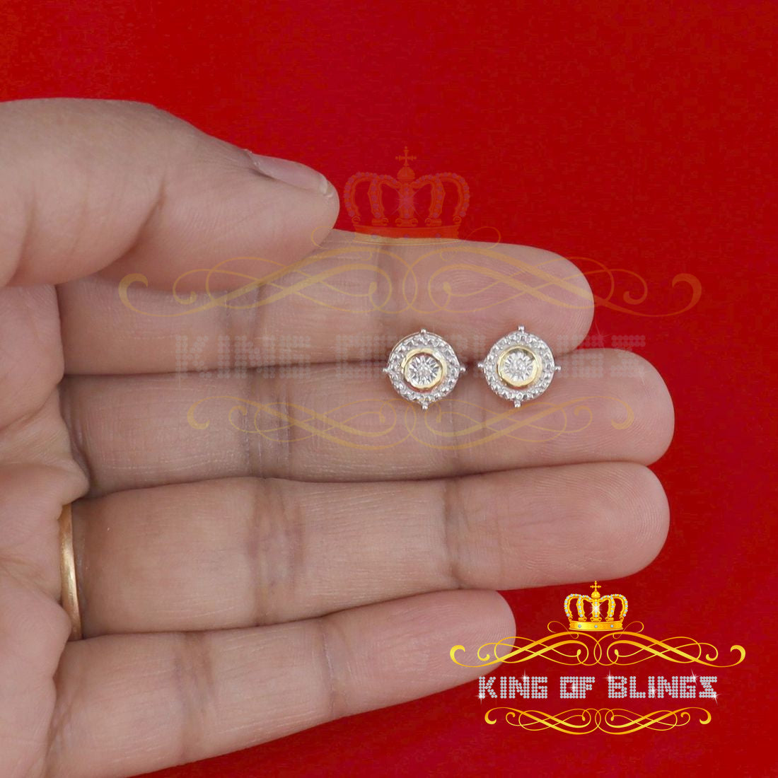 0.01ct Diamond 925 Sterling Silver Yellow For Men's & Women's Stud Round Earring KING OF BLINGS