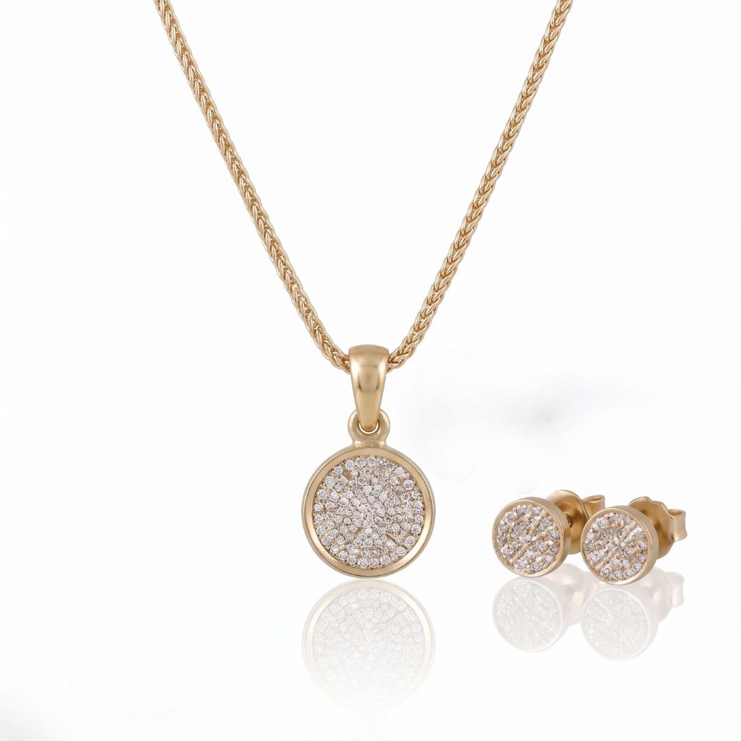 King of Bling's 925 Yellow Sterling Silver 0.20 CTW Genuine Diamond Round Pendant & Earrings Set King of Blings