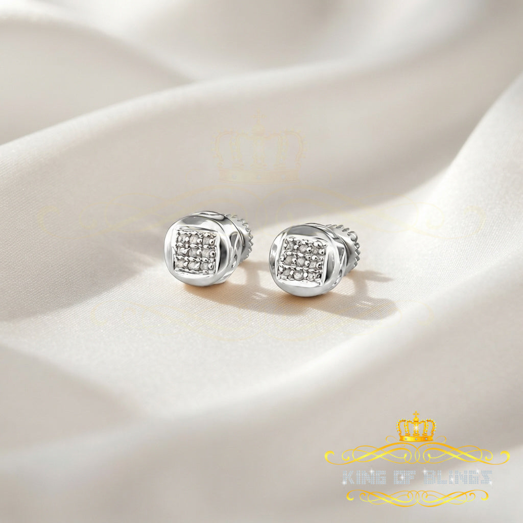 King Of Bling's 0.05ct Diamond 925 Sterling Silver White For Women's & Men's Round Stud Earring KING OF BLINGS