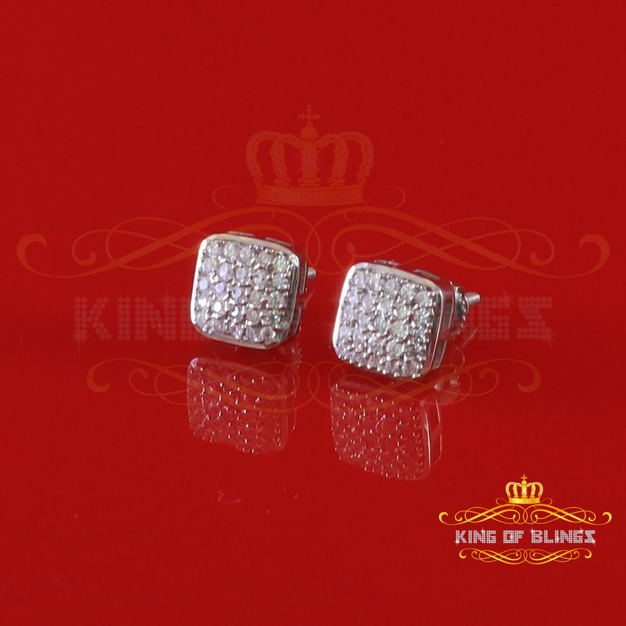 King of Bling's 0.50ct Cubic Zirconia Men & Women White 925 Silver Screw Back Square Earring