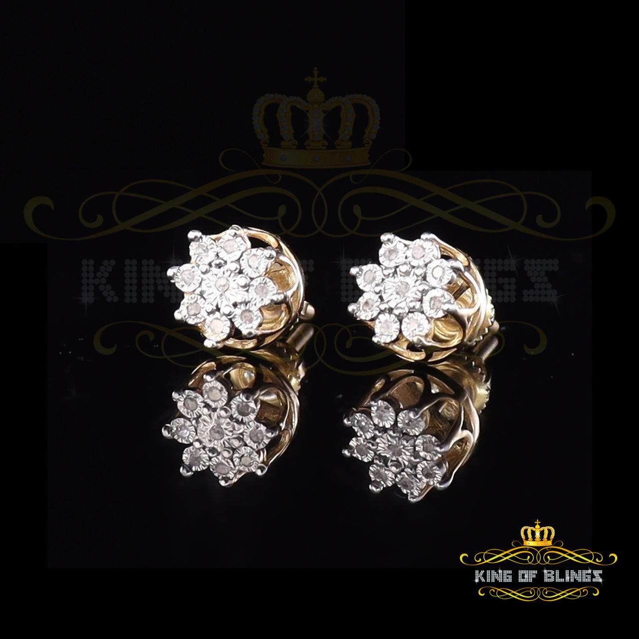 King of Blings-0.05ct Diamond 925 Sterling Silver Yellow For Men's & Women's Floral Earrings KING OF BLINGS