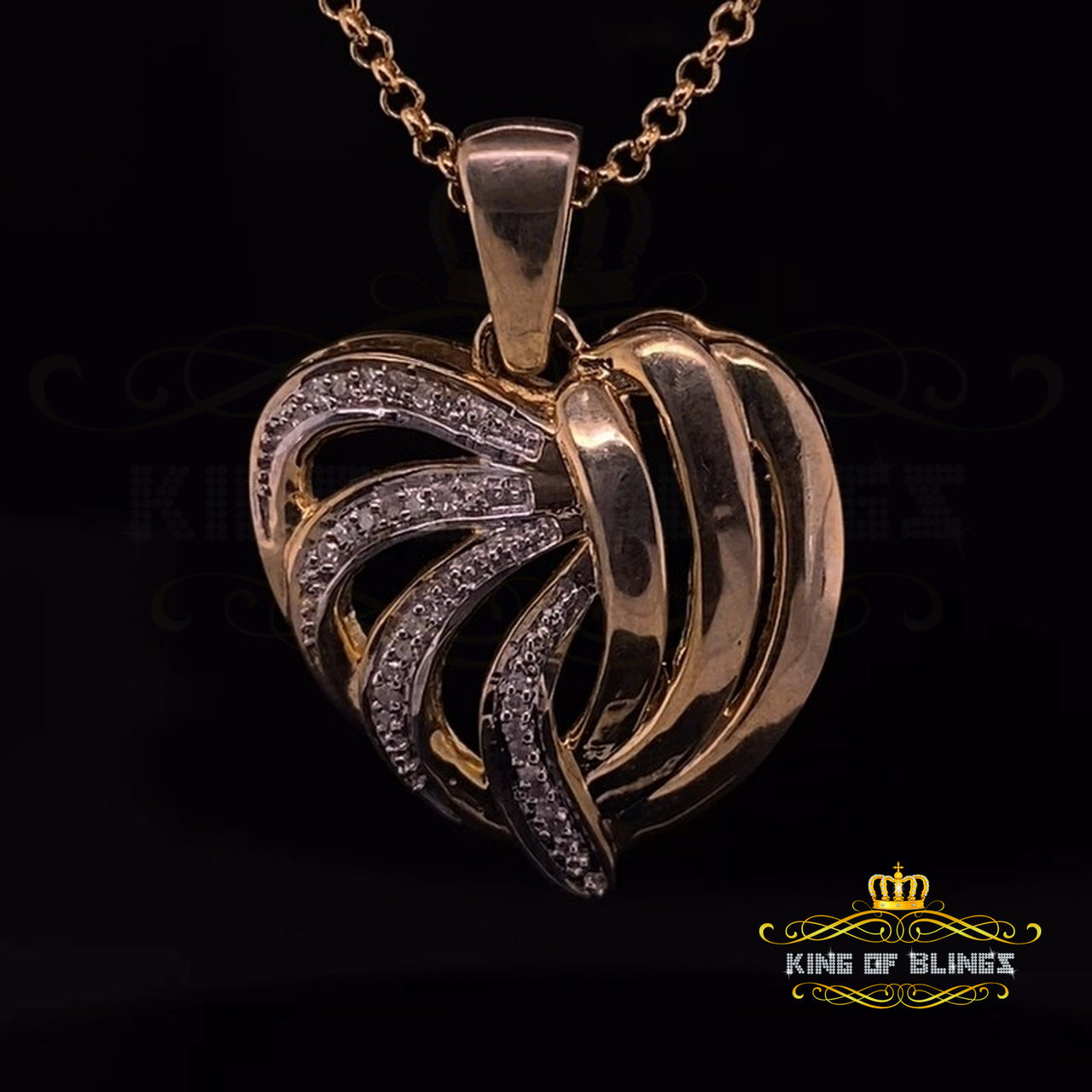 King Of Bling's Real 0.12ct Diamond 925 Sterling Silver HEART Charm Necklace Yellow Pendant KING OF BLINGS
