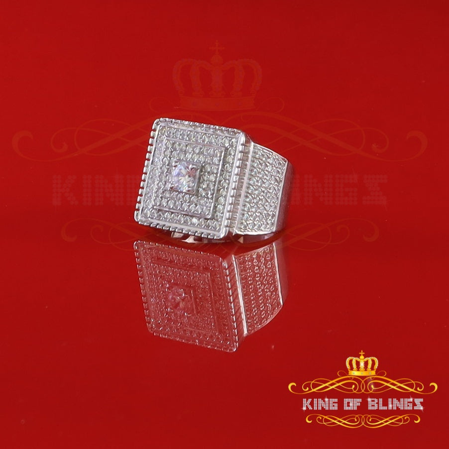 King Of Bling's6.30ct Cubic Zirconia White Silver Square Men's Adjustable Ring From SZ 11 to 13