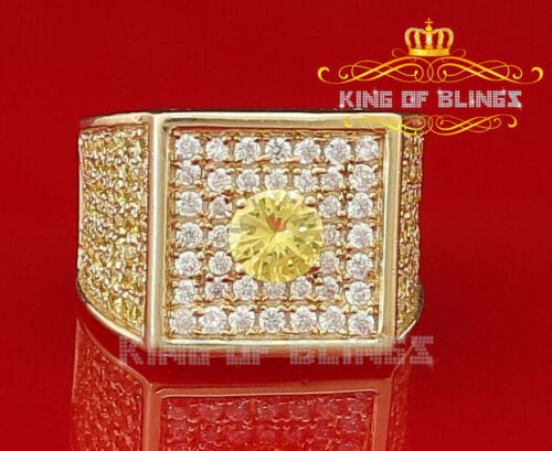 King Of Bling's 925 Yellow 9.50ct Cubic Zirconia Silver Square Womens Fashion Ring From Size 7