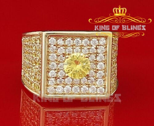 King Of Bling's 925 Yellow 9.50ct Cubic Zirconia Silver Square Womens Fashion Ring From Size 7 KING OF BLINGS