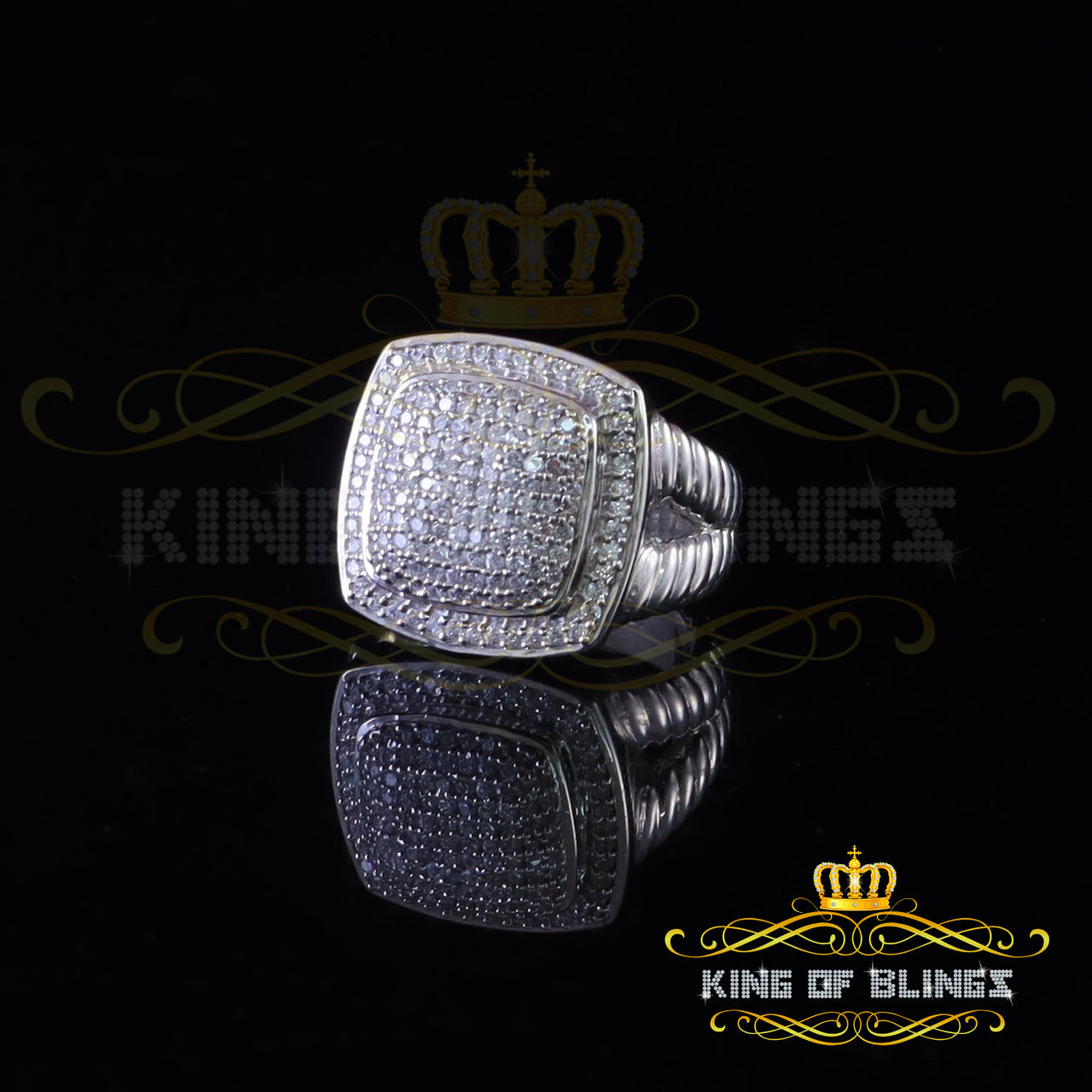 King Of Bling's925 Silver White 2.00ct CZ Wide Square Women's Adjustable Ring Size 8 to 10