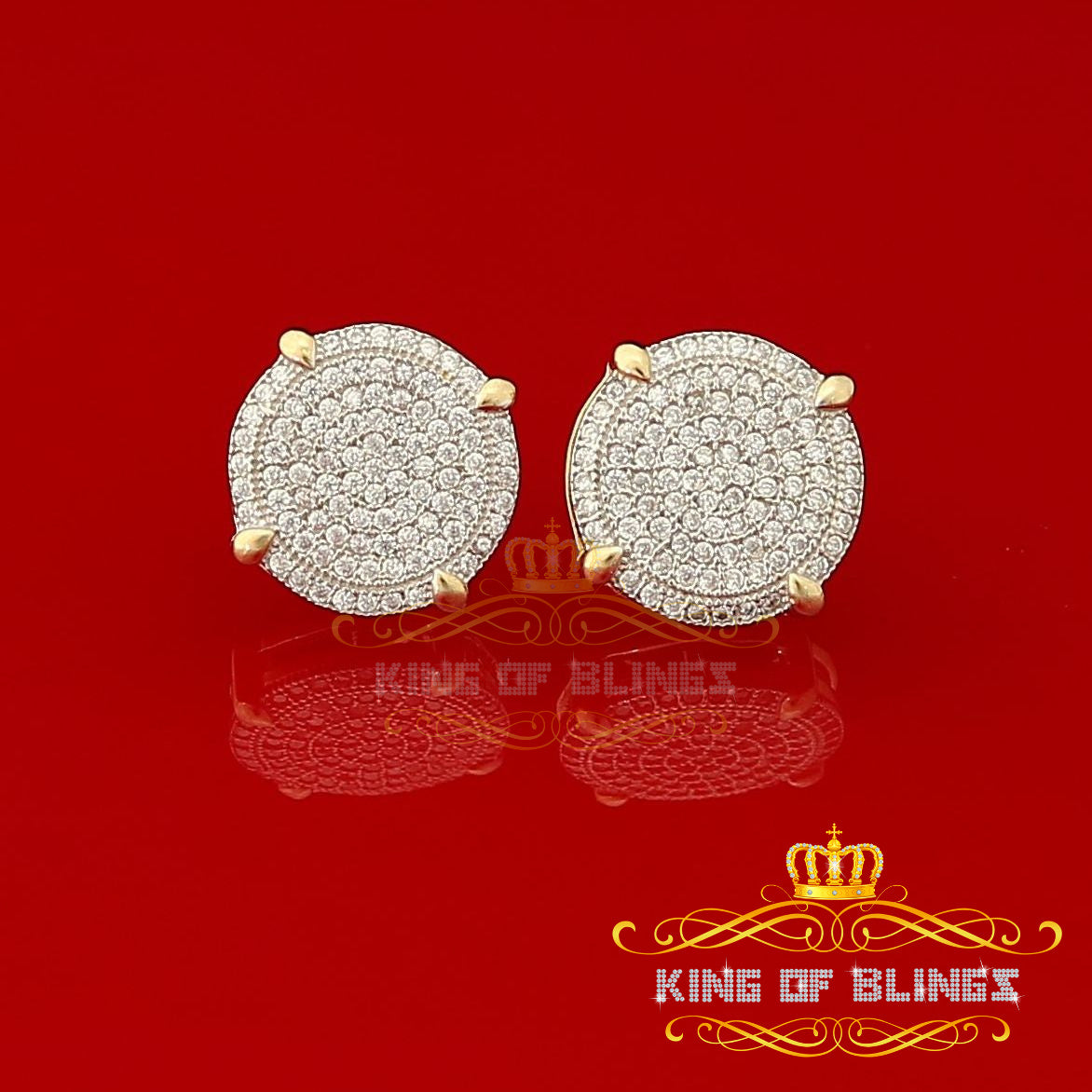 King of Bling's Aretes Para Hombre 925 Yellow Silver 1.18ct Cubic Zirconia Women's Round Earring KING OF BLINGS