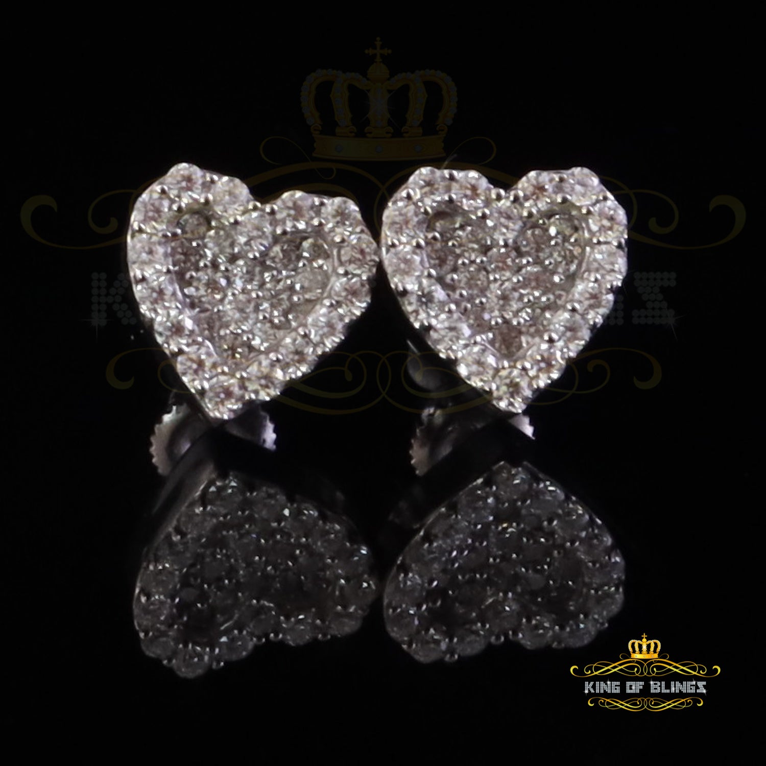 King of Bling's 925 White Silver 0.66ct VVS 'D' Moissanite Heart Stud Earring Men's/Womens King of Blings