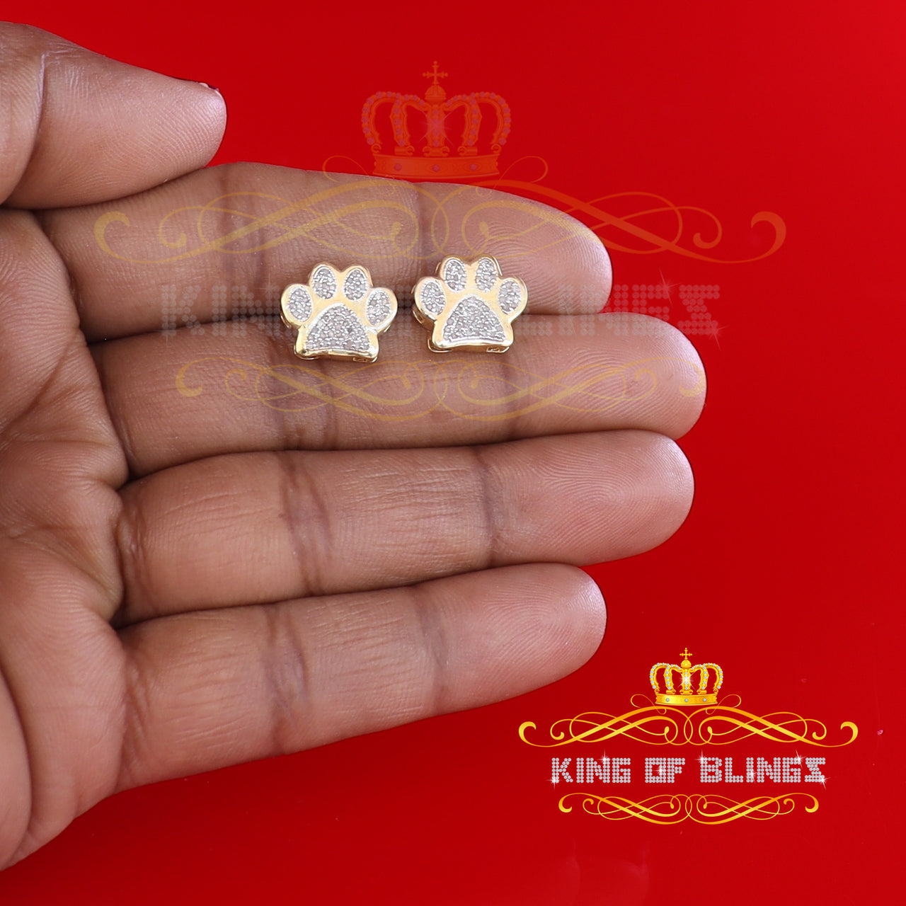 King of Blings-925 Yellow 0.25ct Diamond Hip Hop Men's & Women's Stud Earring Sterling Silver