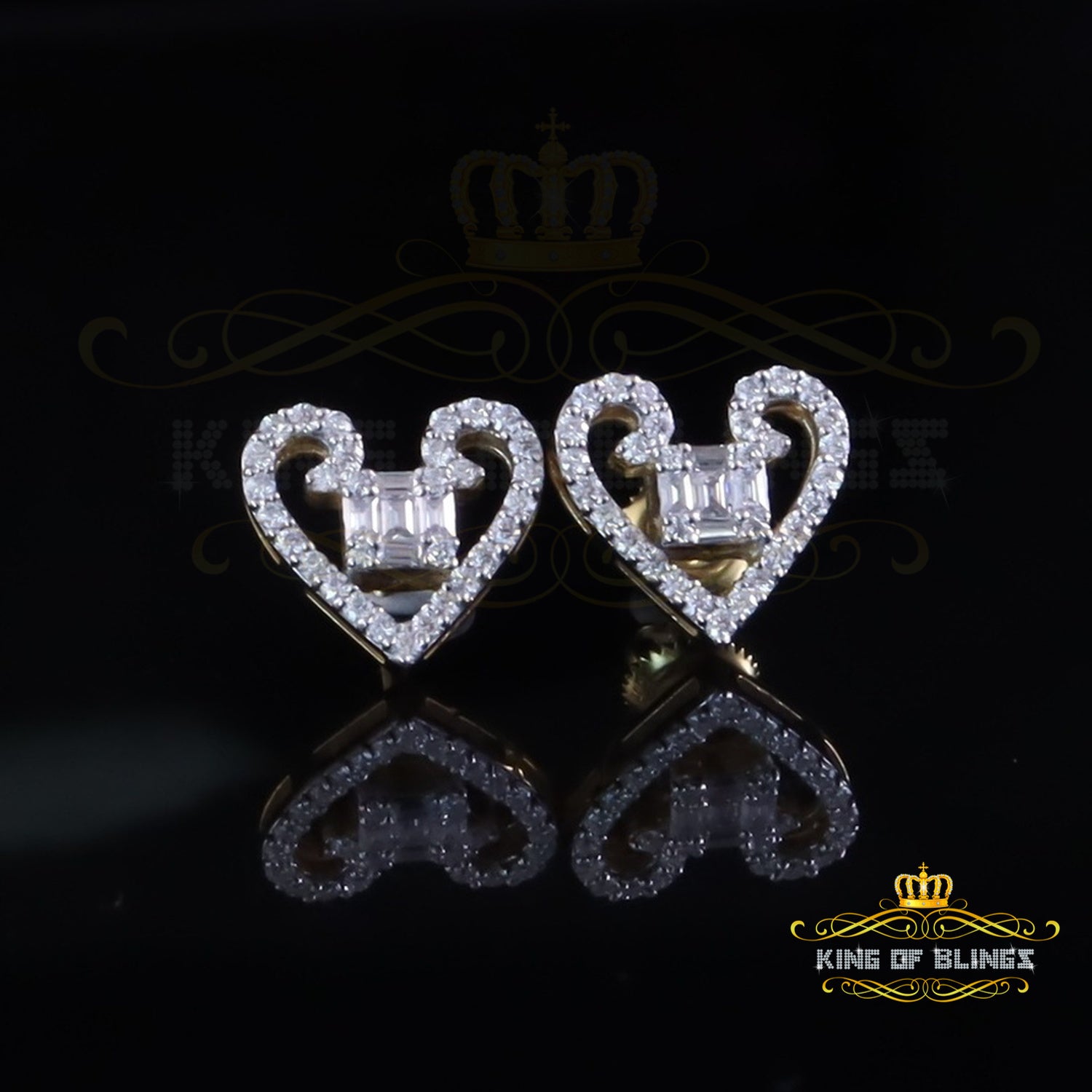King  of Bling's Men's/Womens Stud 925 Silver Baguette Heart 1ct VVS D Moissanite Yellow Earring KING OF BLINGS