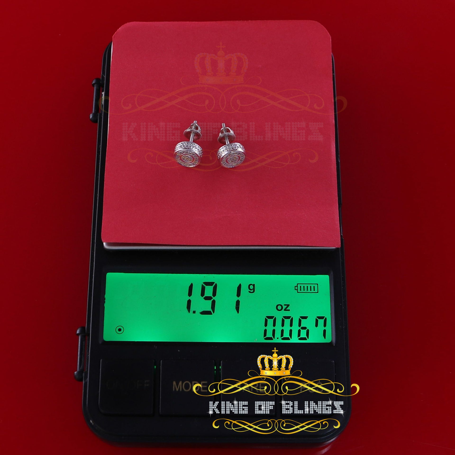 King Of Bling's 0.10ct Diamond 925 Sterling Silver White For Men's / Women's Round Style Earring KING OF BLINGS