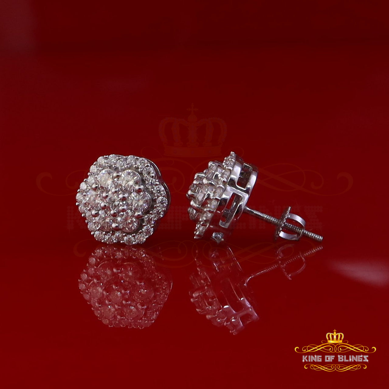 King of Bling's 2.00ct MOISSANITE 925 Sterling Silver White Floral Earrings For Men's & Women's