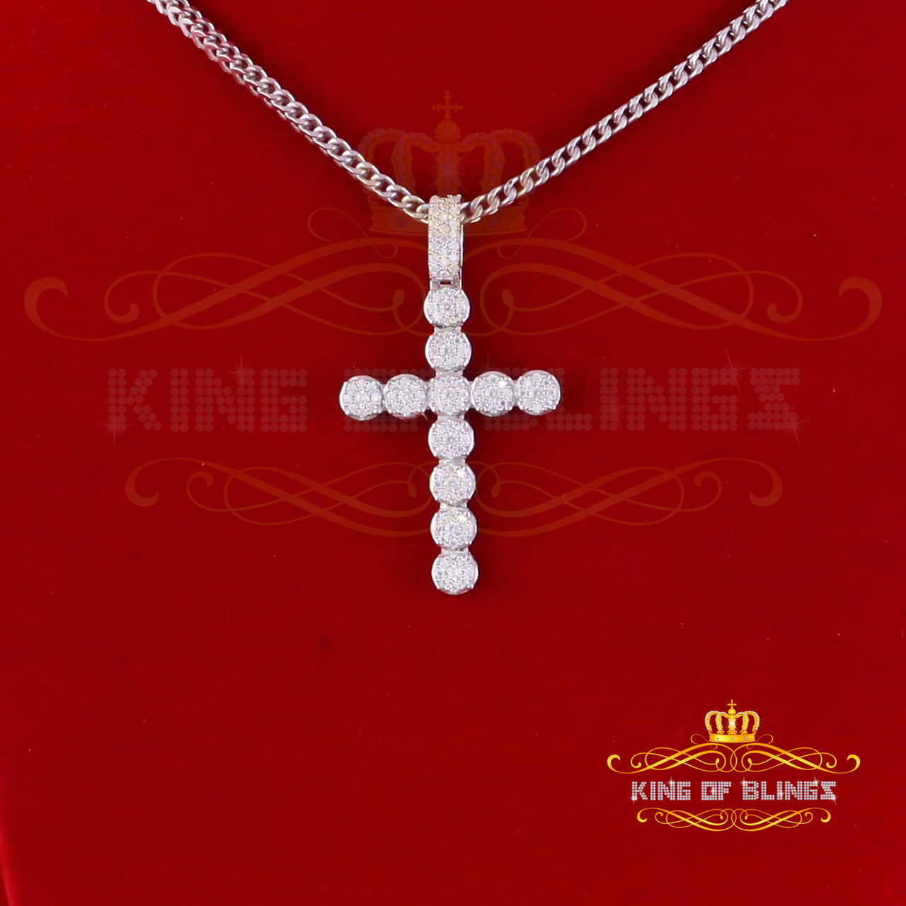 King Of Bling's 2.0ct VVS D Moissanite White Sterling Silver Charm Cross Pendant Men's & Women's