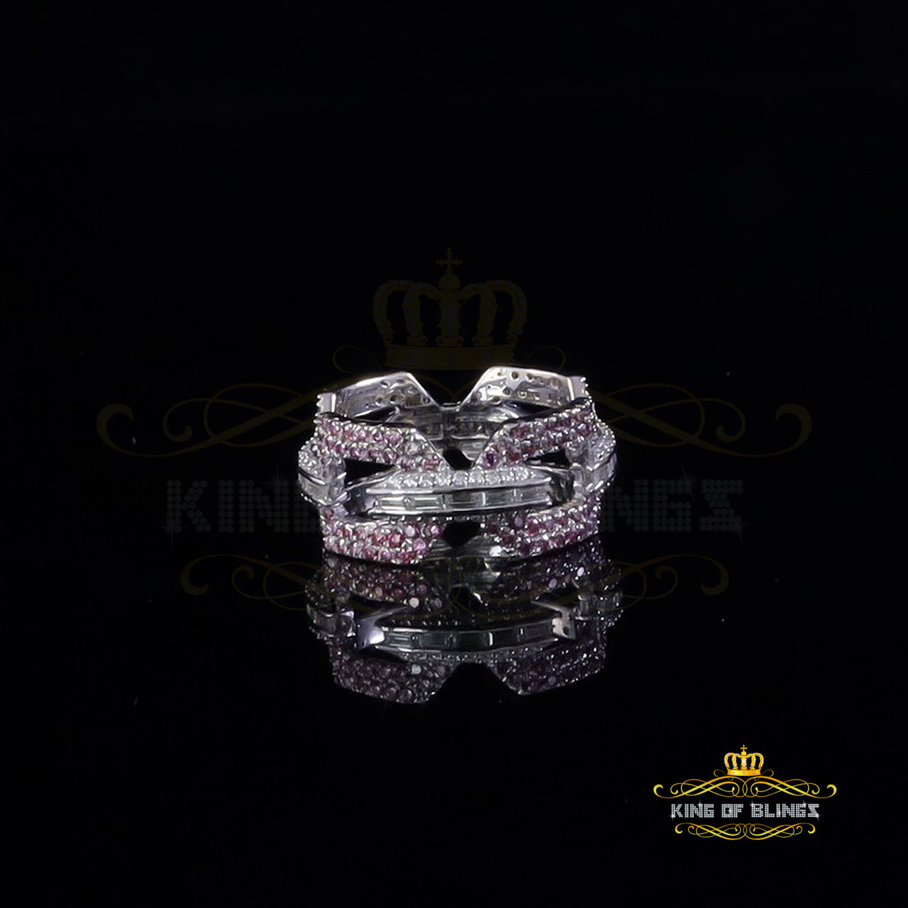 King of Bling's 2.50CT Womens Pink Moissanite VVS D 925 White Silver Baguette Eternity Ring Sz8