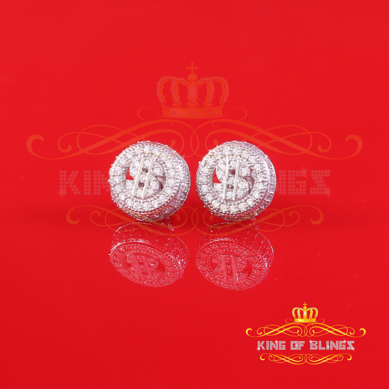 King of Bling's 925 Silver White 1.00ct VVS 'D' Moissanite Dollar Sign Men's/Womens Stud Earring KING OF BLINGS
