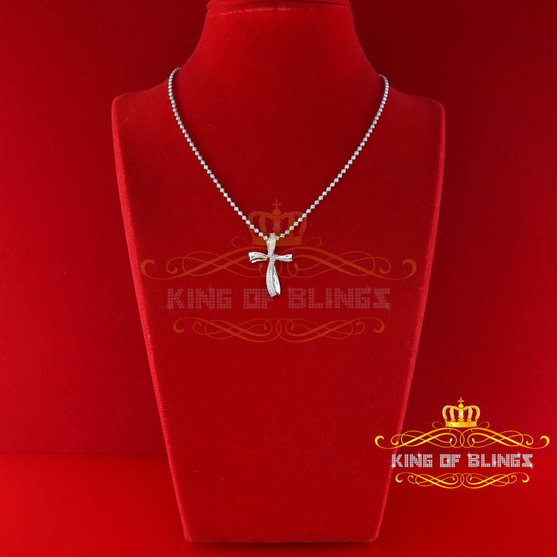 King Of Bling's Real 0.07ct Diamond 925 Sterling Silver CROSS White Charm Necklace Pendant