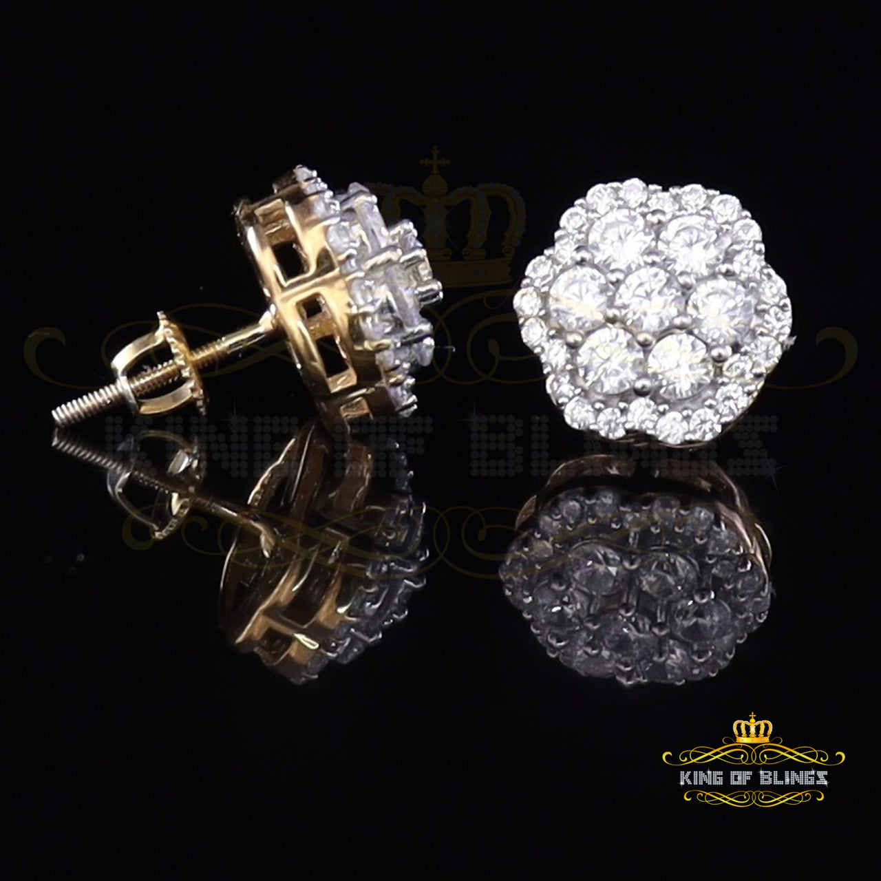 King of Bling's 925 Yellow Silver 2.7ct Cubic Zirconia Flower Fashion Women's & Men's Earrings KING OF BLINGS