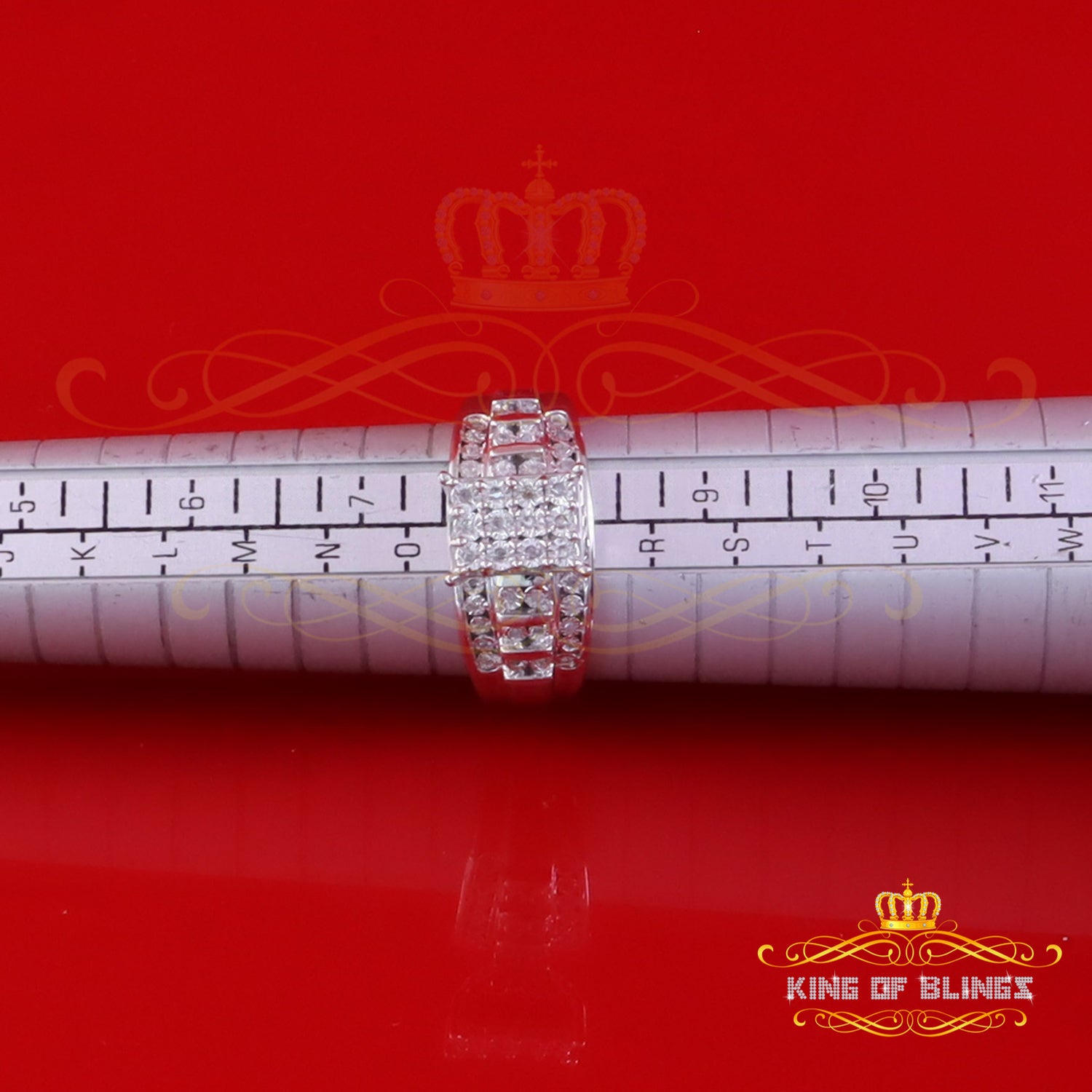 King Of Bling's Cinderella Rectangle 0.16ct Diamond 925 Silver White Square Womens Ring Size 8 KING OF BLINGS