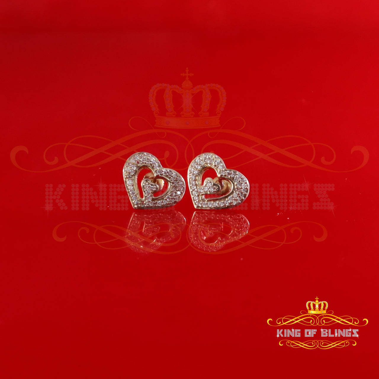 King of Bling's 1.26ct Cubic Zirconia 925 Yellow Sterling Silver Women's Hip Hop Heart Earrings