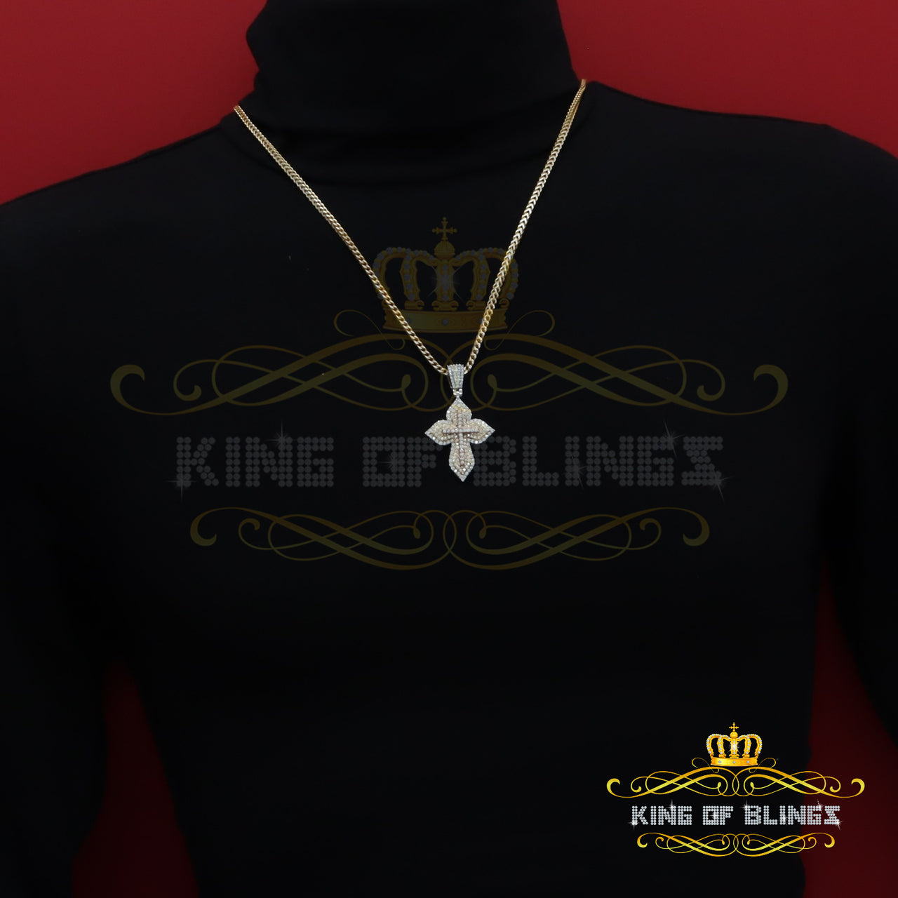 King Of Bling's Yellow 3.00 VVS D Moissanite Silver Charm Cross Floury Pendant Men's & Women's KING OF BLINGS