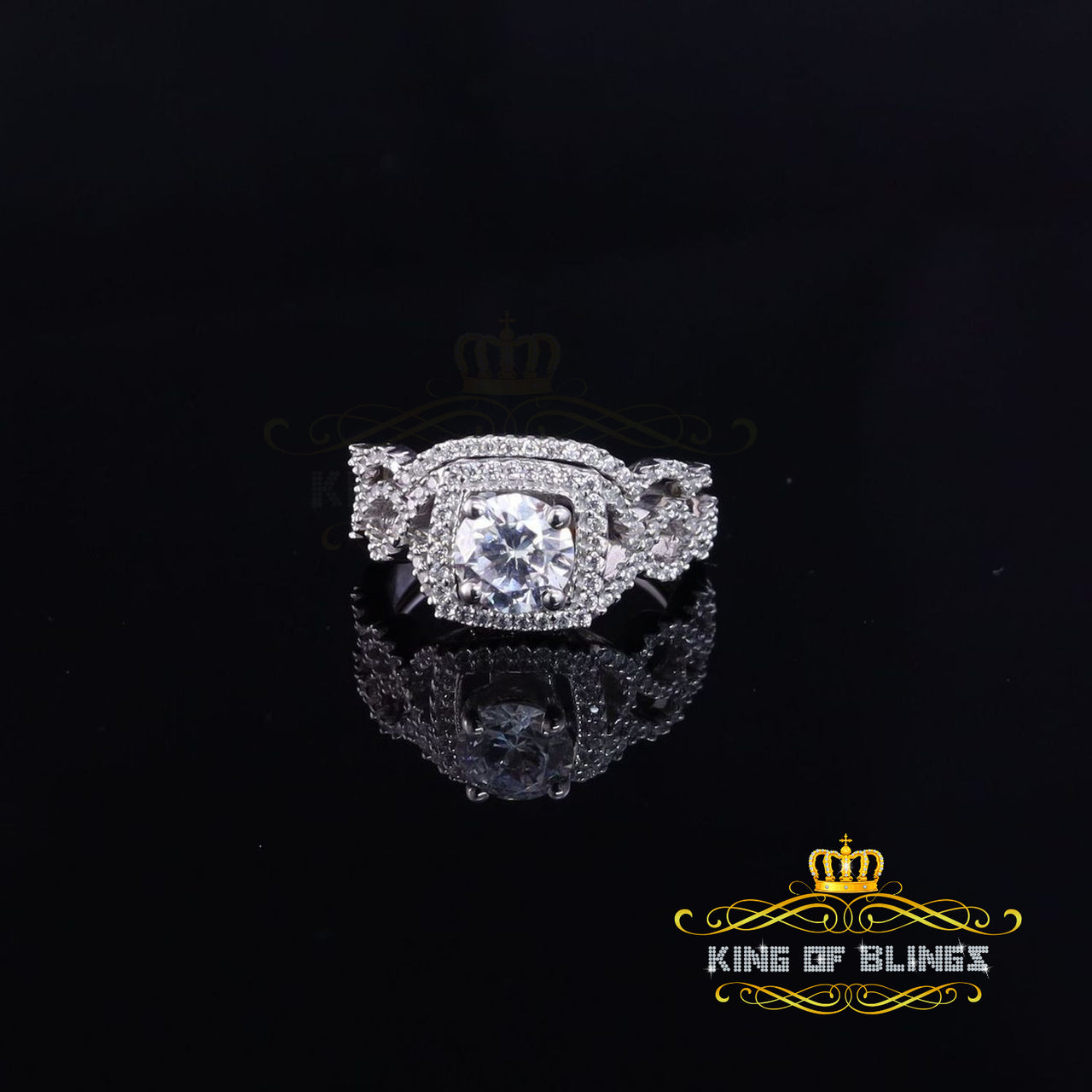King Of Bling'sSterling Silver Square Cubic Zirconia 1.80ct Bridal White Womens Ring Size 7