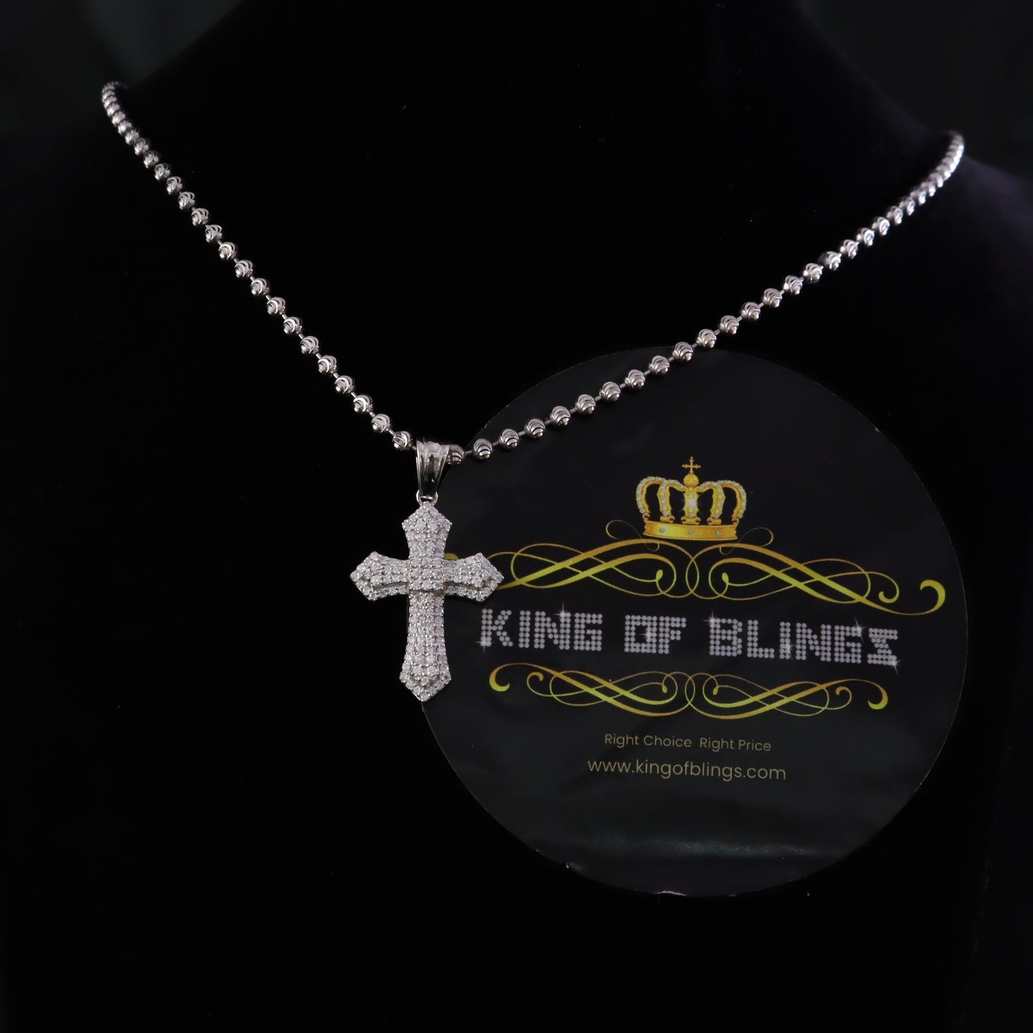 King Of Bling's New Pantone 925 White Sterling Silver 1.00ct VVS D Clr. Moissanite Cross Pendant KING OF BLINGS