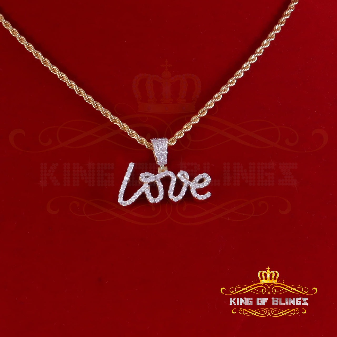 King Of Bling's Love Pendant for Women's 925 Yellow Silver1.00ct VVS D Clr. Round Moissanite KING OF BLINGS