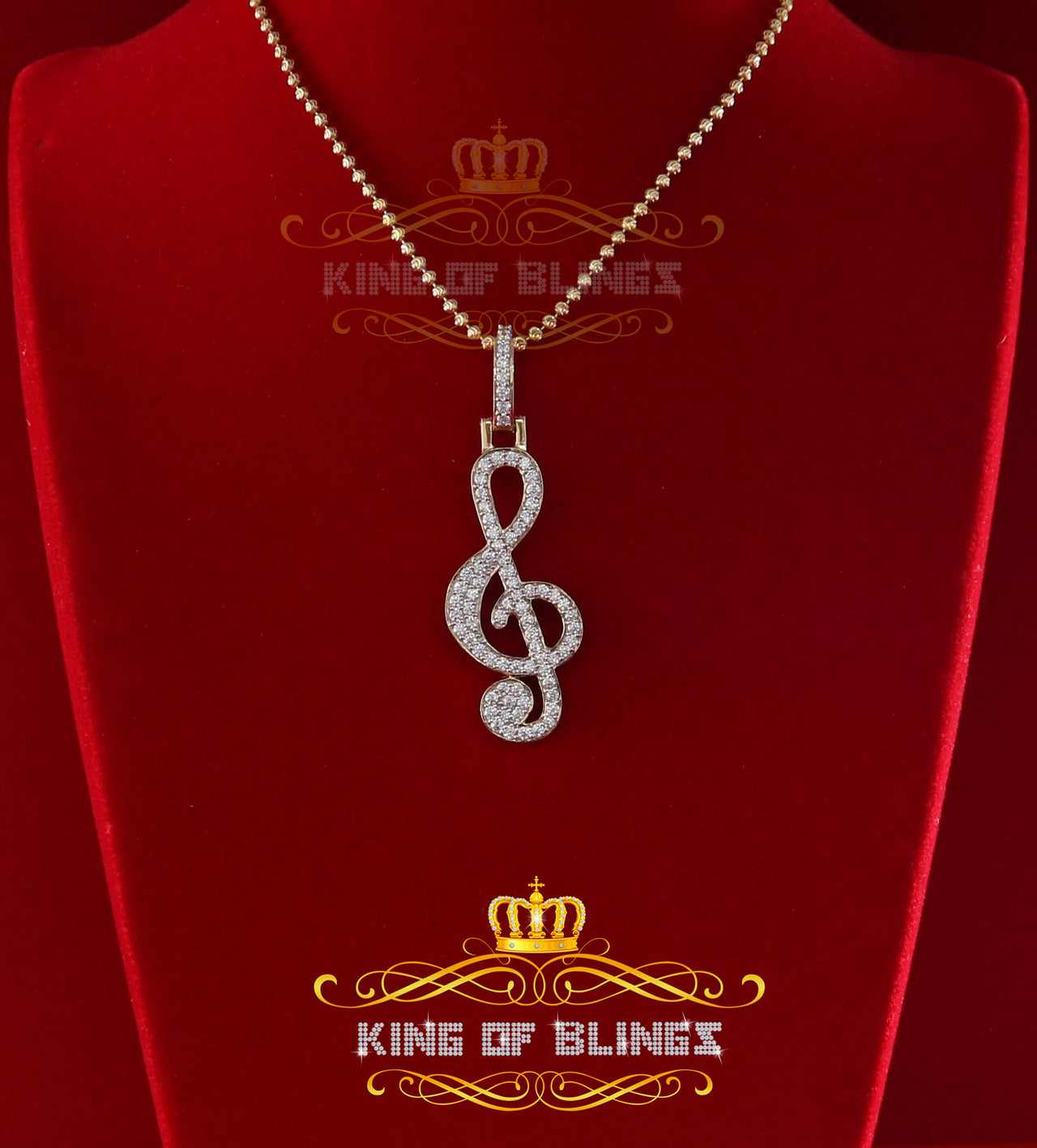 King Of Bling's Promise 925 Yellow Sterling Silver MUSIC SIGN Pendant with 2.34ct Cubic Zirconia