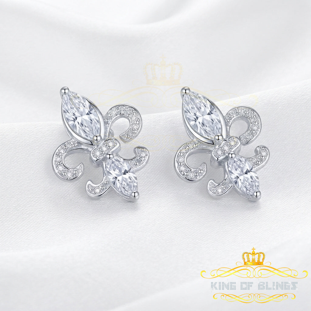 King of Bling's 925 White Silver Ladies Fleur de Lis Screw Back 2.43ct Cubic Zirconia Earrings KING OF BLINGS