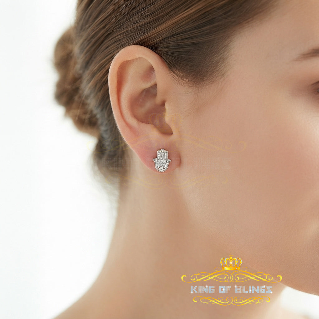 King Of Bling's Stud 925 White Sterling Silver 0.15ct Diamond Women's & Men's Hamsha Earrings KING OF BLINGS