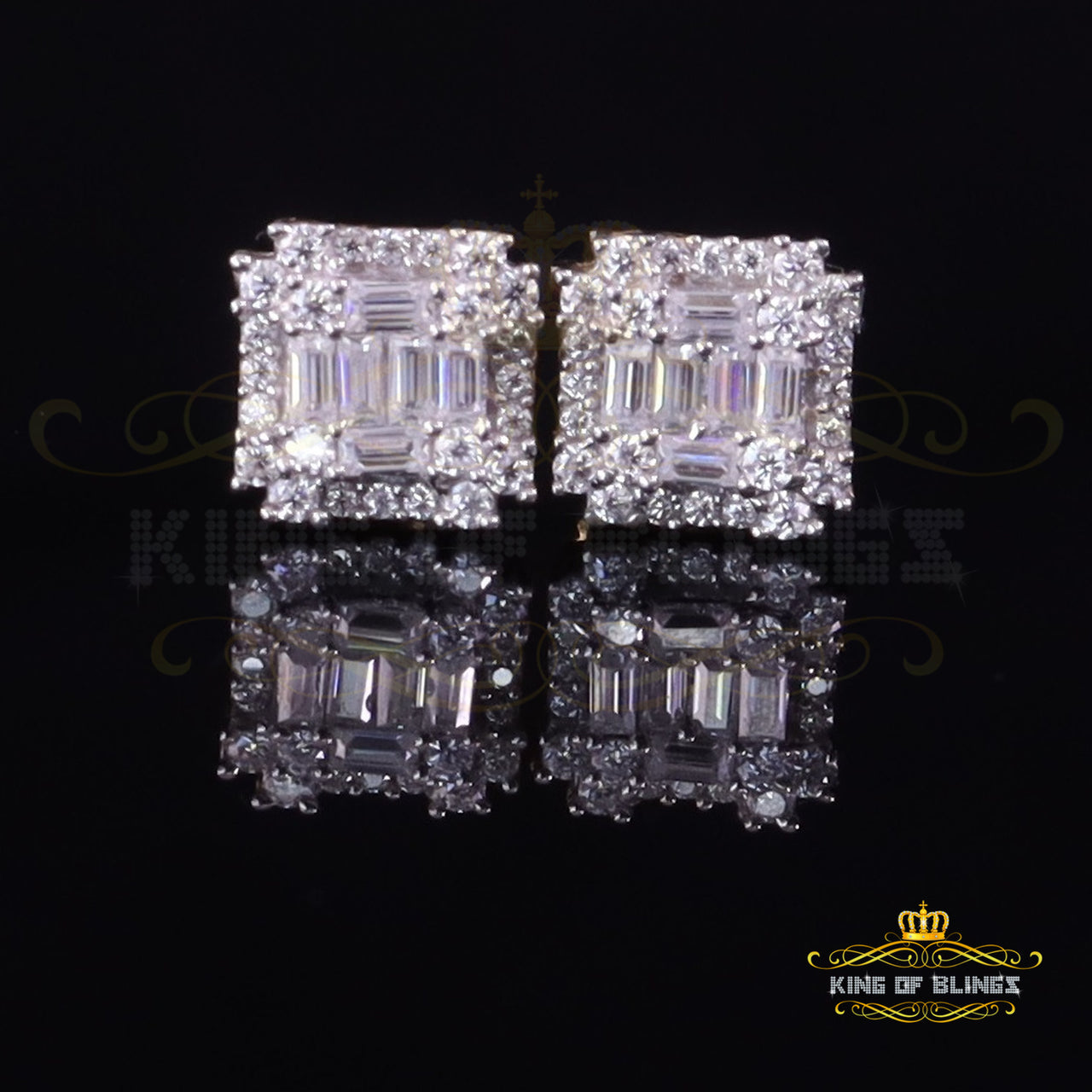 King  of Bling's Men's/Women's 925 Silver Yellow 0.50ct VVS 'D' Moissanite Baguette Stud Earrings KING OF BLINGS